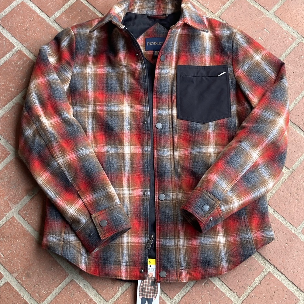 Pendleton Plaid Wool Jacket S Shirt Lumberjack Red Gray Shacket NWT New Small